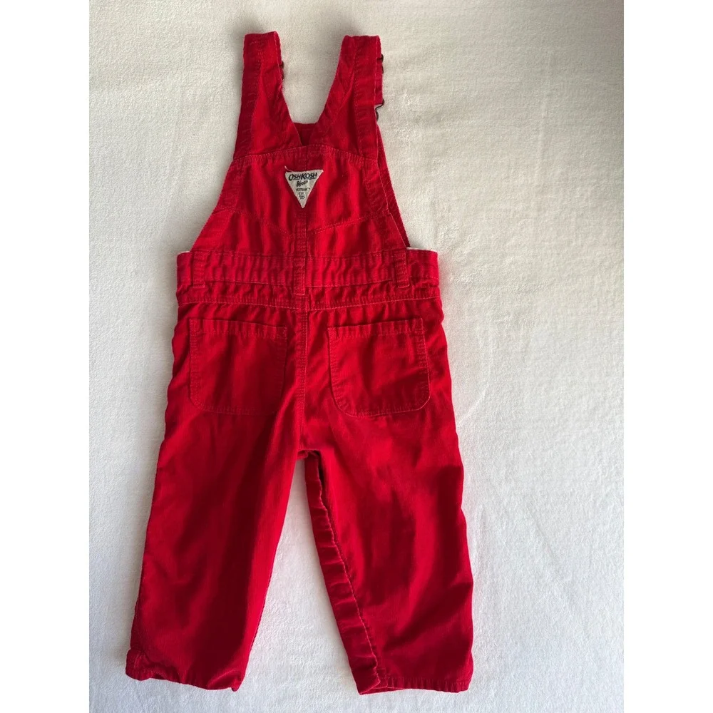 Vintage OshKosh B'gosh Red Corduroy Overalls with White Bow 24 Months Y2K‎ 80s